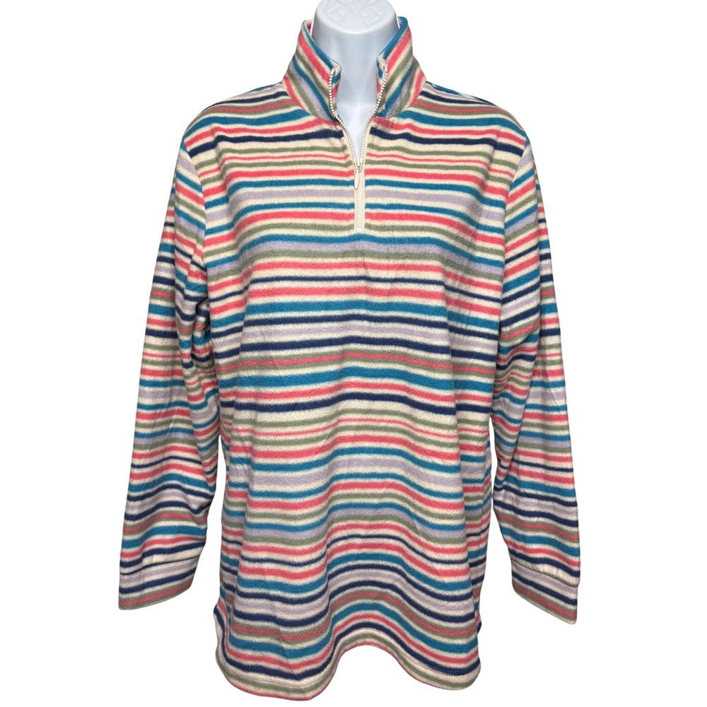 BUTTERFLEECE Womens Multicolor Striped Quarter Zip Fleece Sz L Cozy Gorpcore